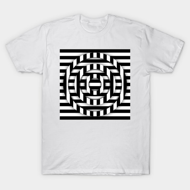 Optical Illusion II Black and White T-Shirt by k10artzone